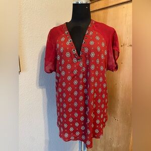 Elegant Red Patterned Women's Top
